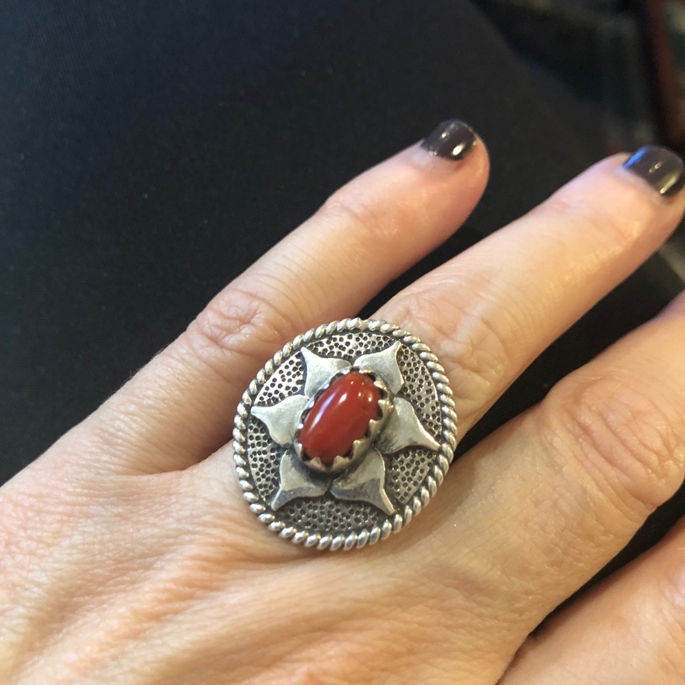Stunning Coral Sterling Silver 925 Ring Sz 6.75